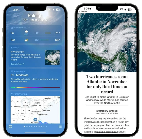 夏津苹果14维修分享iPhone 14手机如何看天气时顺带看新闻 